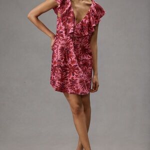 Anthropologie Pilcro Ruffle V-Neck Shift Dress | Pink Combo